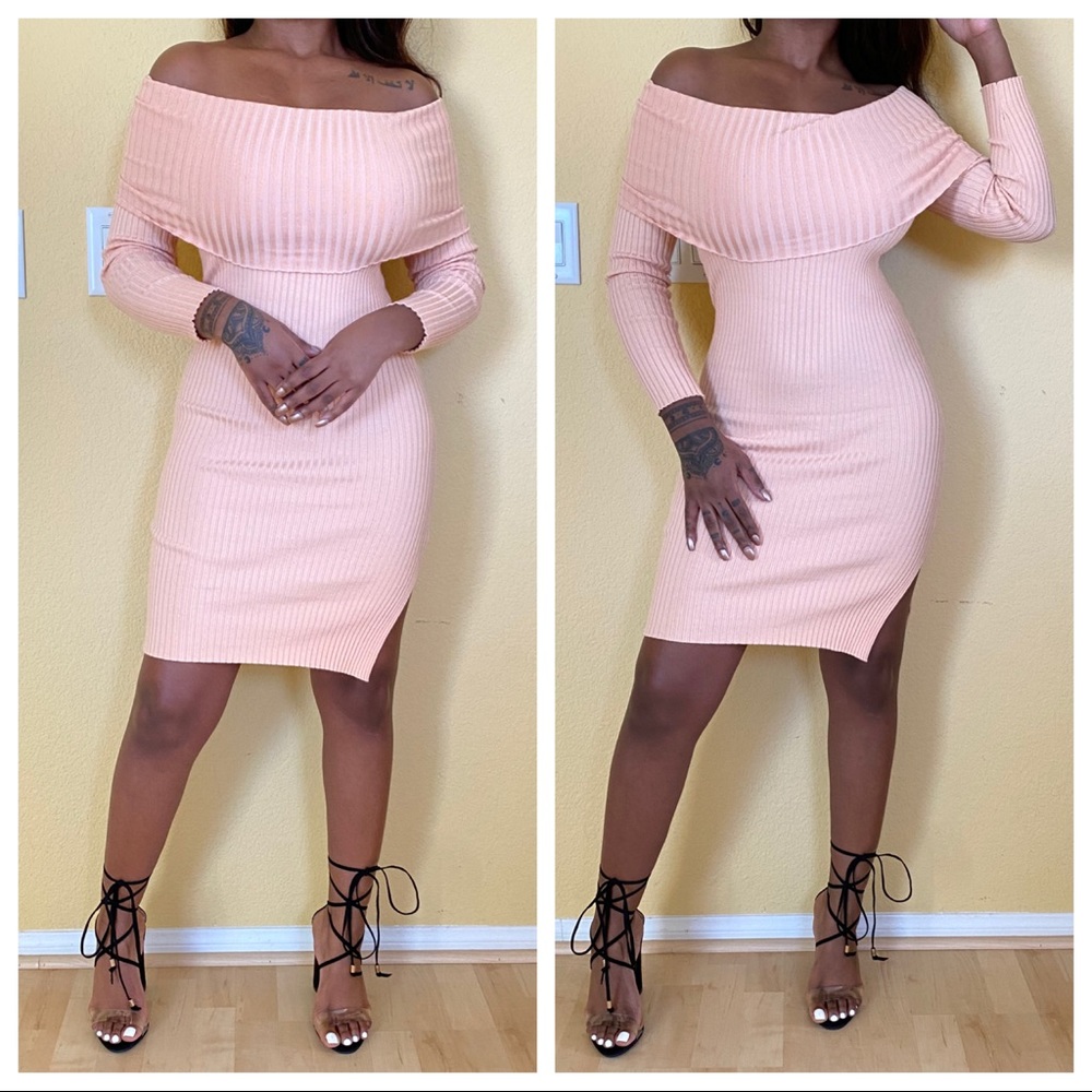 Ribbed Off Shoulder Mini Dress